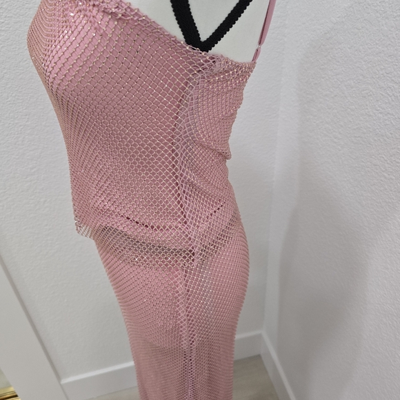 Aqua Co Ord Set Crystal Embellished Mesh Midi Skirt And Top Size Small - Picture 11 of 16